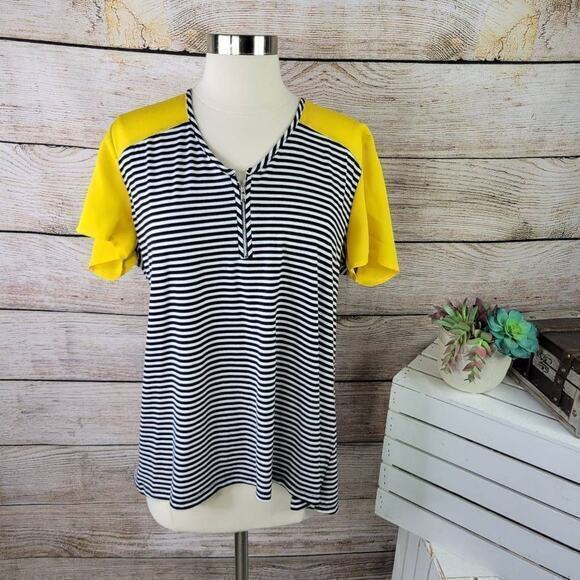 NY Collection Black‎ White Striped Yellow Pullover T-Shirt Size Extra Large - Picture 1 of 6